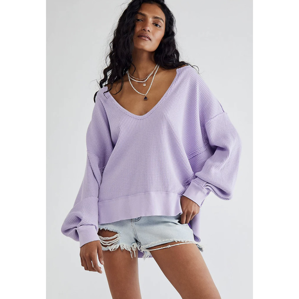 Lavender Free People Buttercup Thermal T-Shirt XS